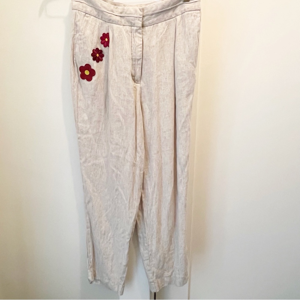 Marks & Spencer M&S Collection Pants Size 10 Flax Linen‎ Viscose Floral Patches